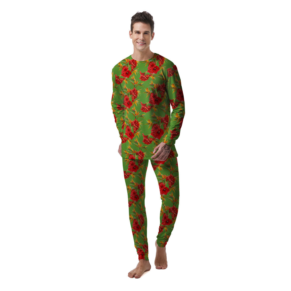 Japanese Amaryllis Yellow And Red Print Pattern Men's Pajamas-grizzshop