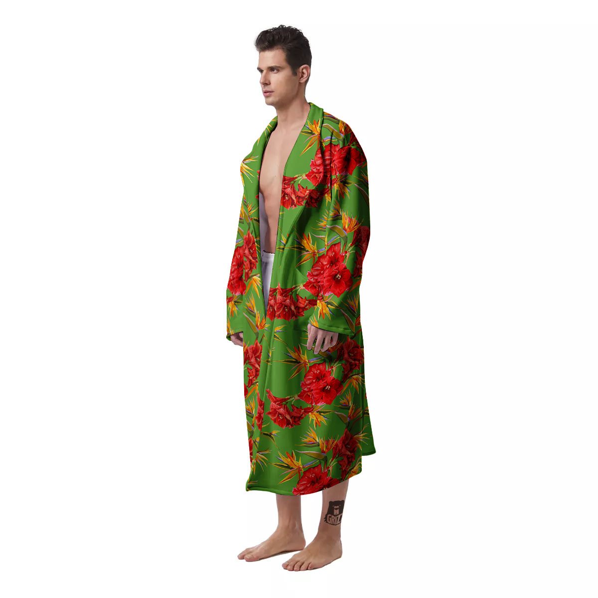 Japanese Amaryllis Yellow And Red Print Pattern Men's Robe-grizzshop