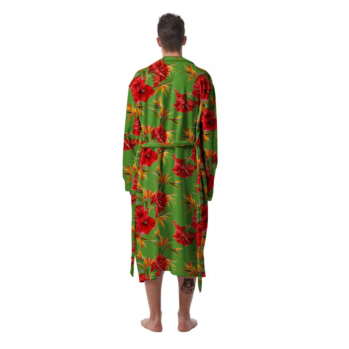 Japanese Amaryllis Yellow And Red Print Pattern Men's Robe-grizzshop