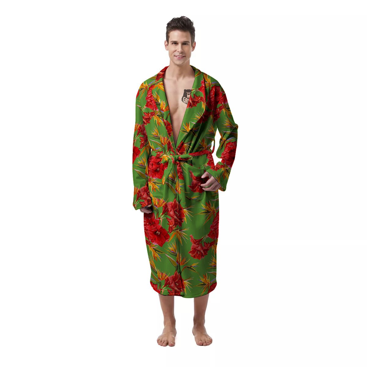 Japanese Amaryllis Yellow And Red Print Pattern Men's Robe-grizzshop