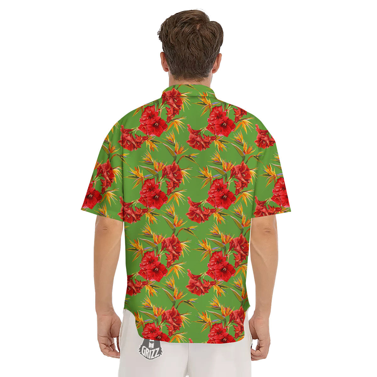 Japanese Amaryllis Yellow And Red Print Pattern Men's Short Sleeve Shirts-grizzshop
