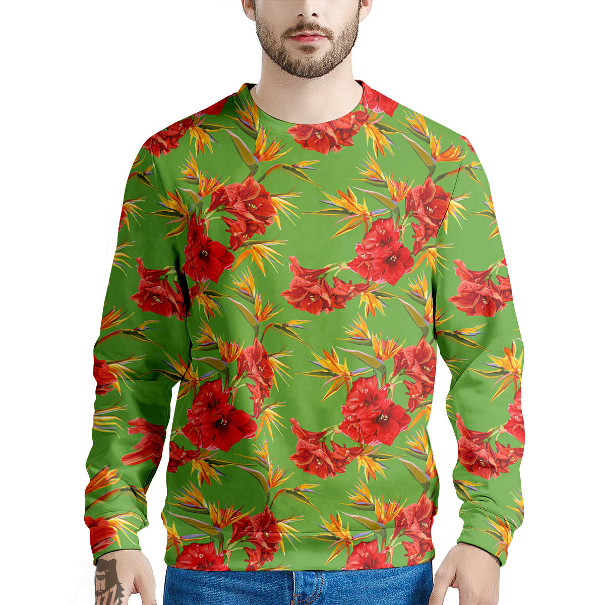 Japanese Amaryllis Yellow And Red Print Pattern Men's Sweatshirt-grizzshop