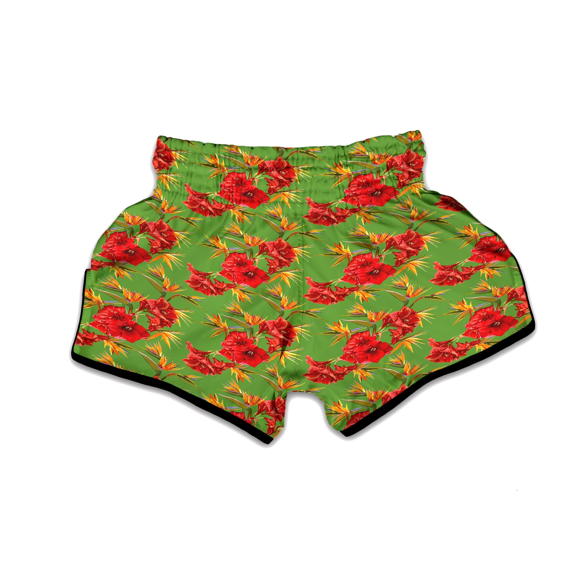 Japanese Amaryllis Yellow And Red Print Pattern Muay Thai Boxing Shorts-grizzshop