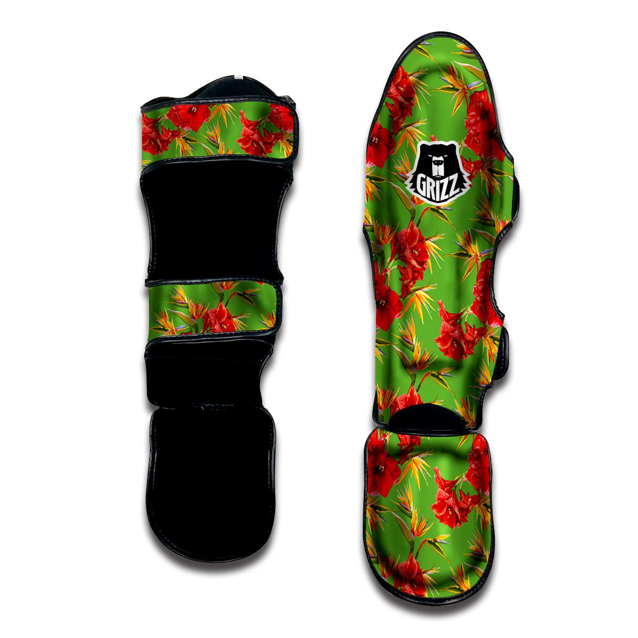 Japanese Amaryllis Yellow And Red Print Pattern Muay Thai Shin Guards-grizzshop