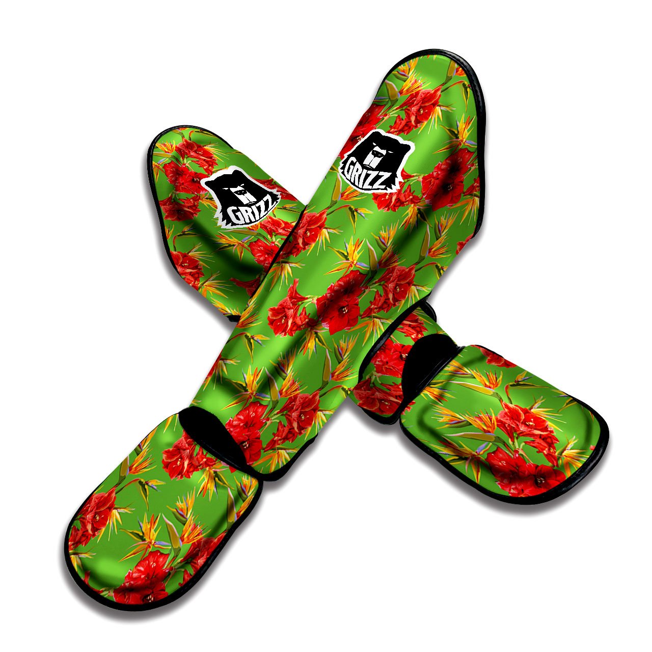 Japanese Amaryllis Yellow And Red Print Pattern Muay Thai Shin Guards-grizzshop