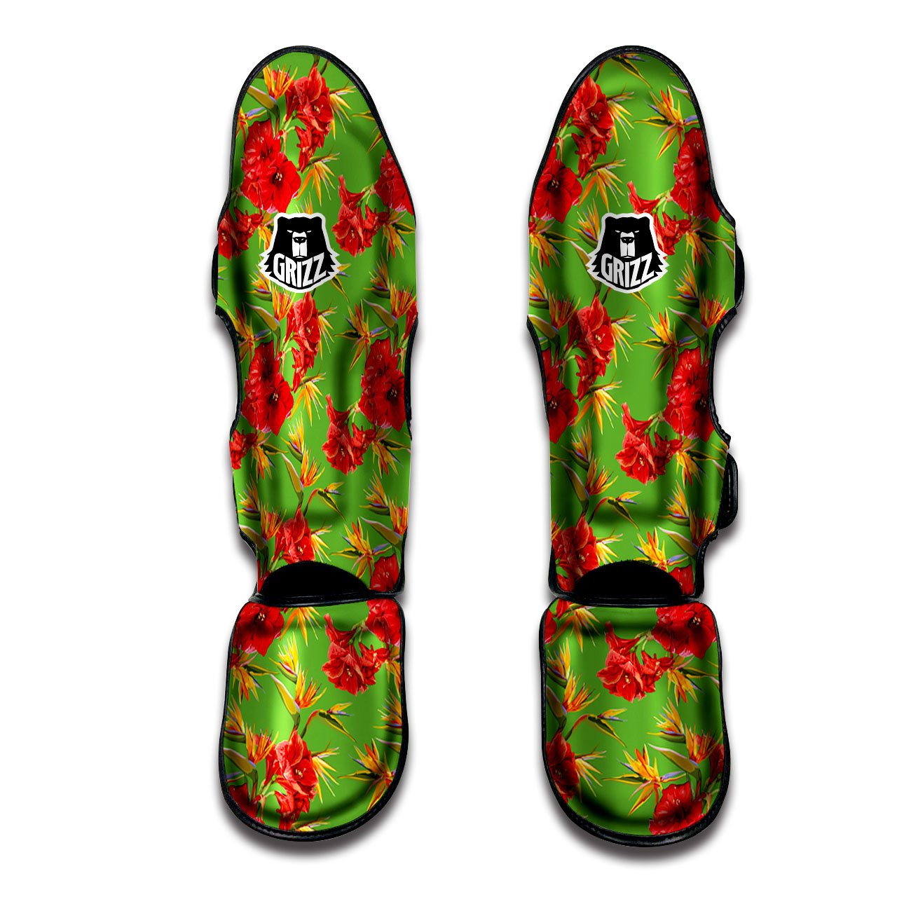 Japanese Amaryllis Yellow And Red Print Pattern Muay Thai Shin Guards-grizzshop