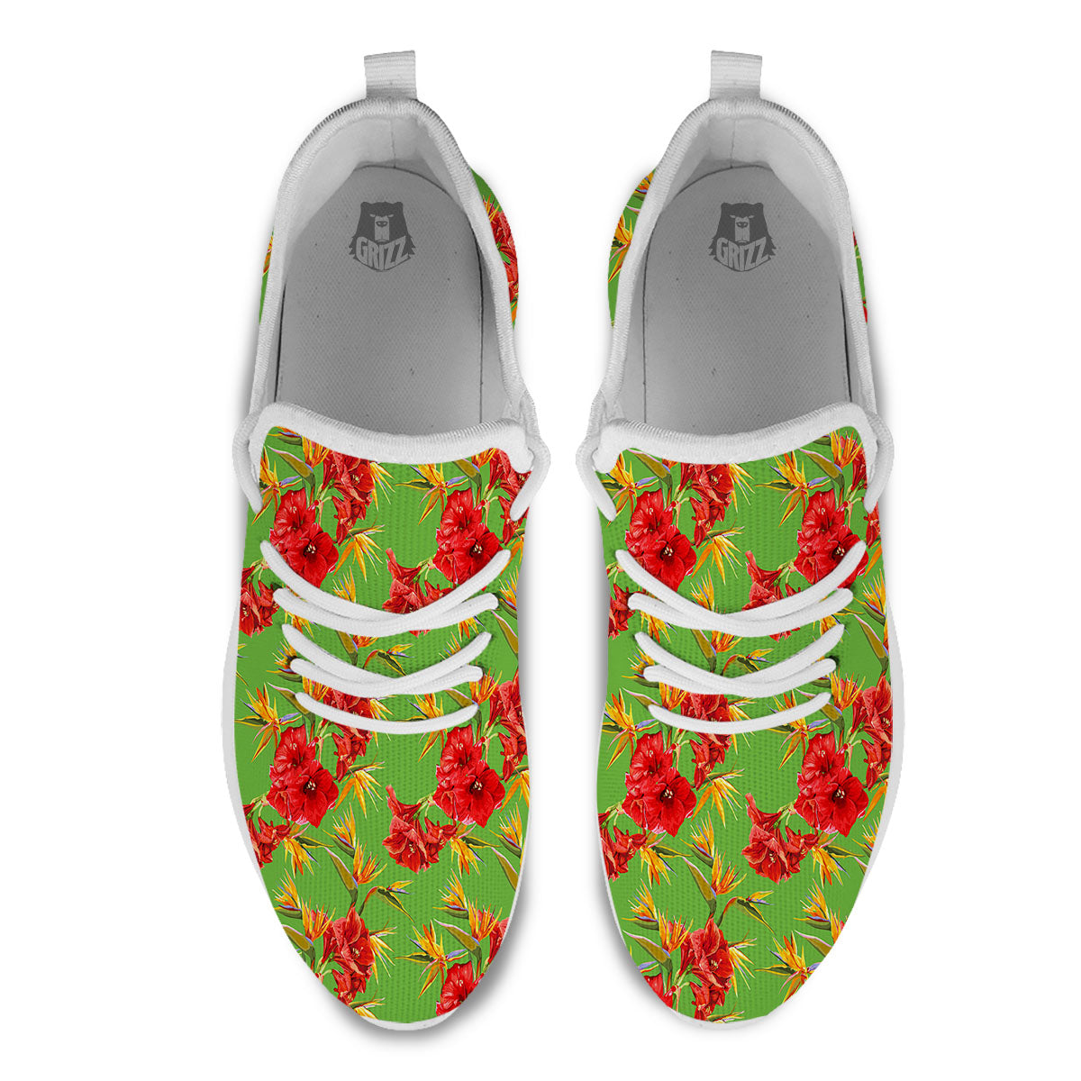 Japanese Amaryllis Yellow And Red Print Pattern White Athletic Shoes-grizzshop