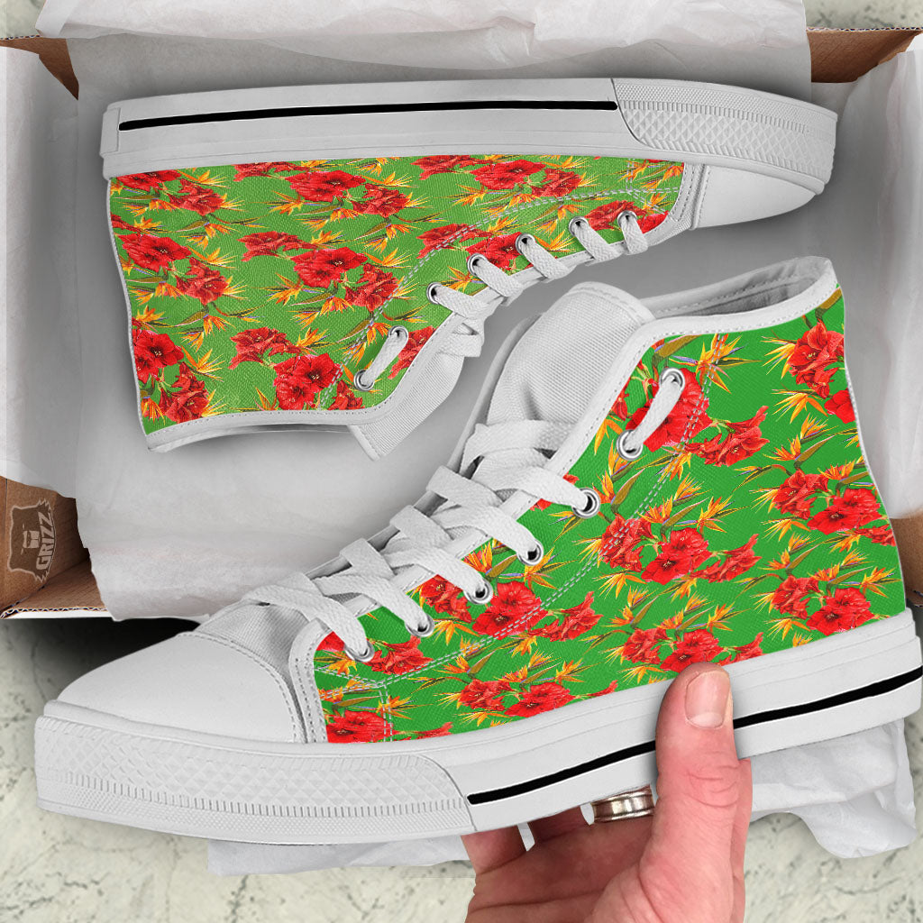 Japanese Amaryllis Yellow And Red Print Pattern White High Top Shoes-grizzshop