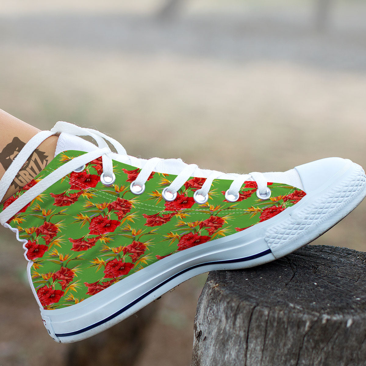 Japanese Amaryllis Yellow And Red Print Pattern White High Top Shoes-grizzshop