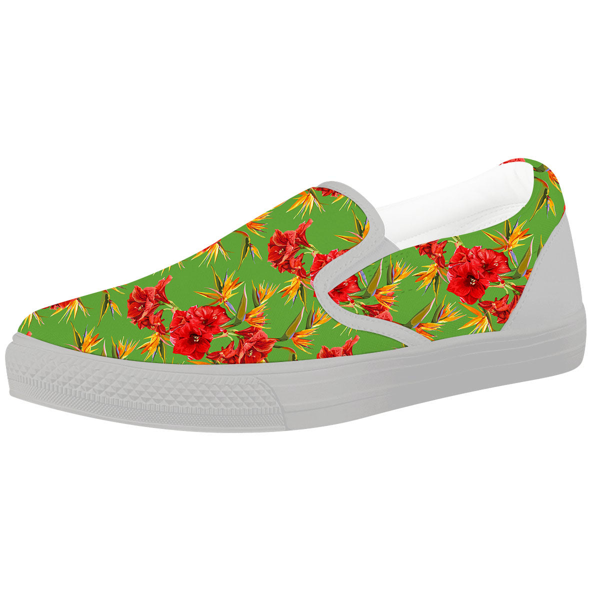 Japanese Amaryllis Yellow And Red Print Pattern White Slip On Shoes-grizzshop