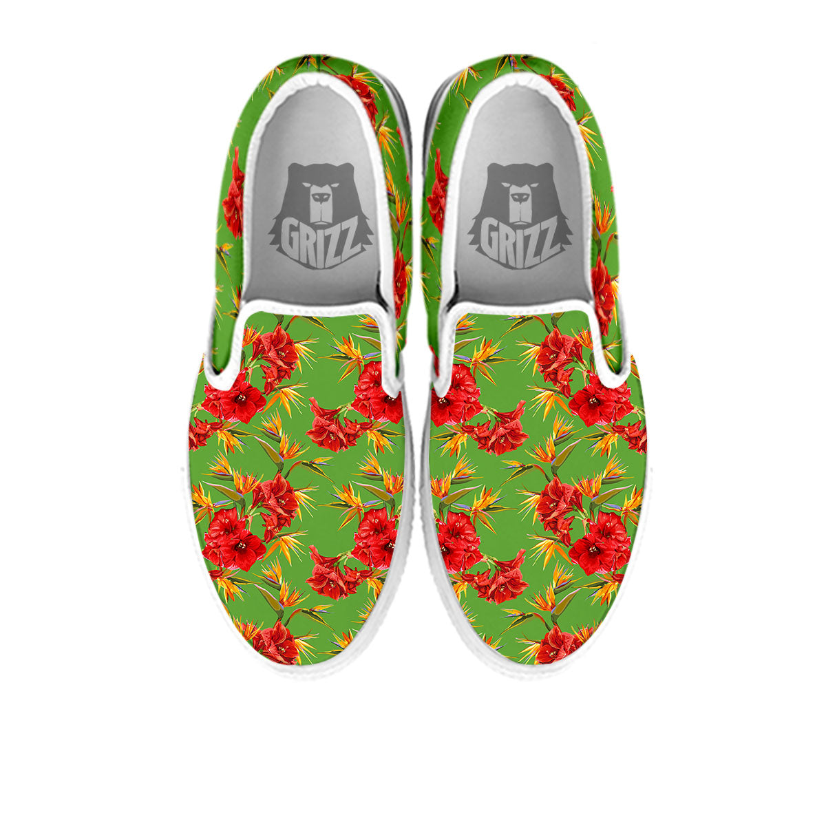Japanese Amaryllis Yellow And Red Print Pattern White Slip On Shoes-grizzshop
