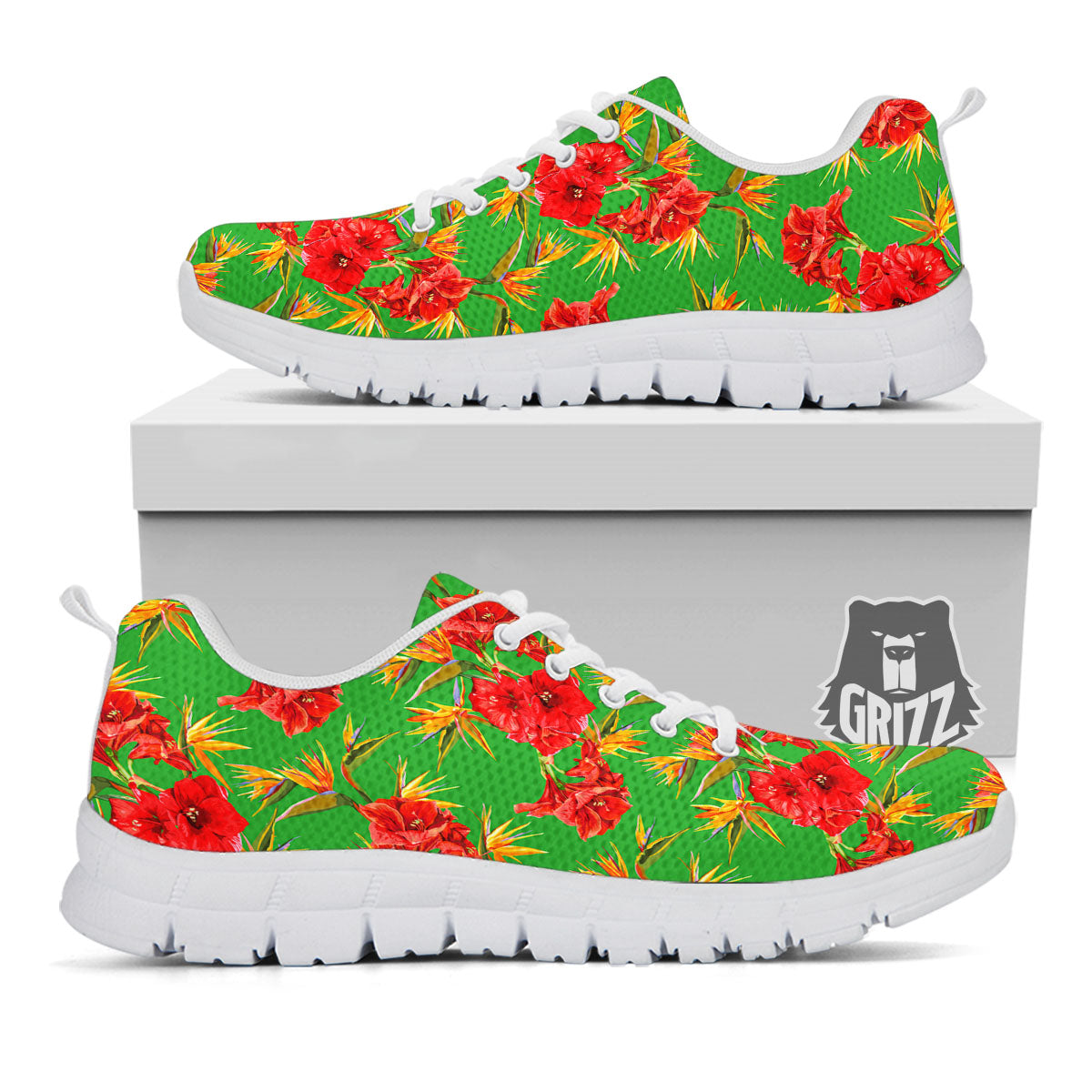 Japanese Amaryllis Yellow And Red Print Pattern White Sneaker-grizzshop