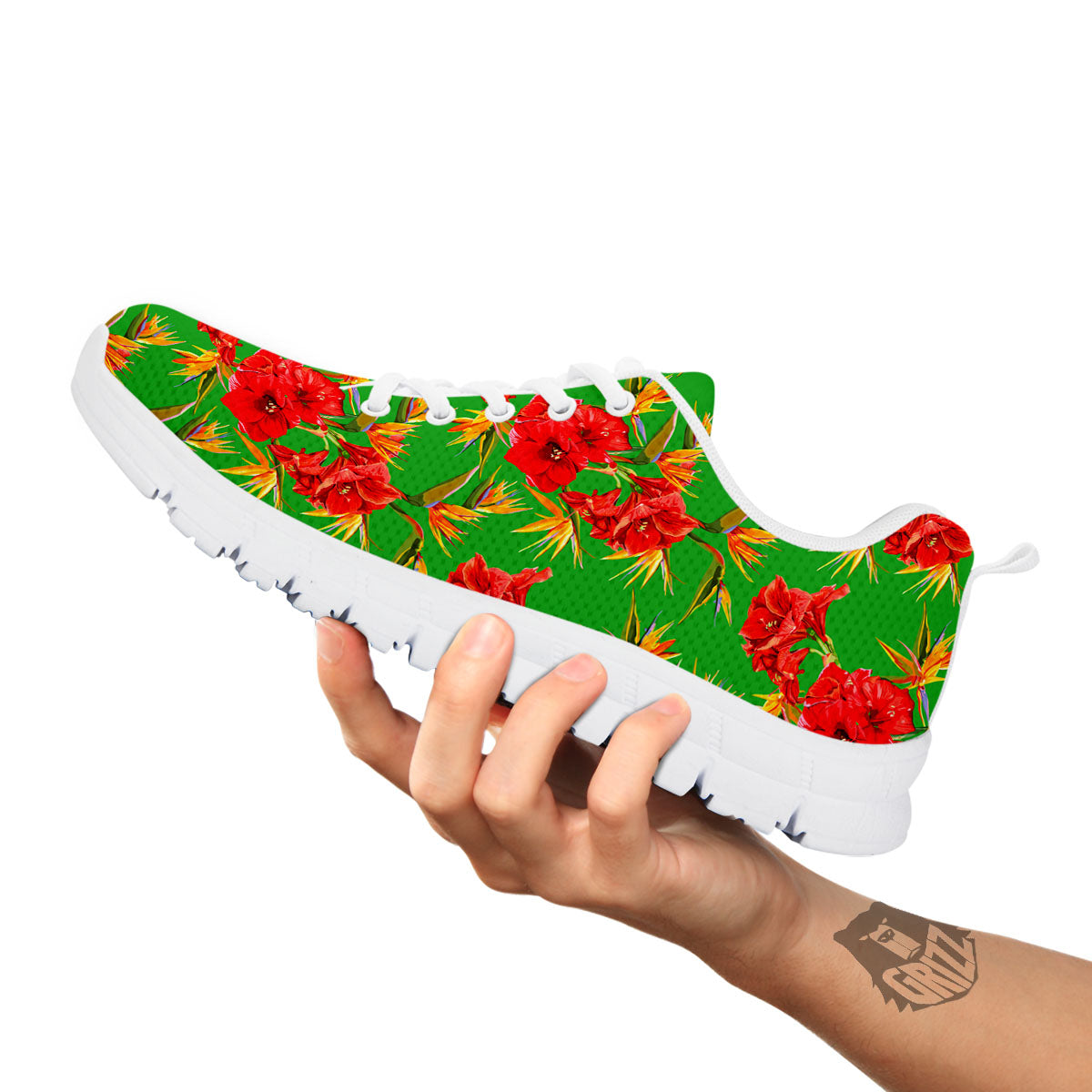 Japanese Amaryllis Yellow And Red Print Pattern White Sneaker-grizzshop