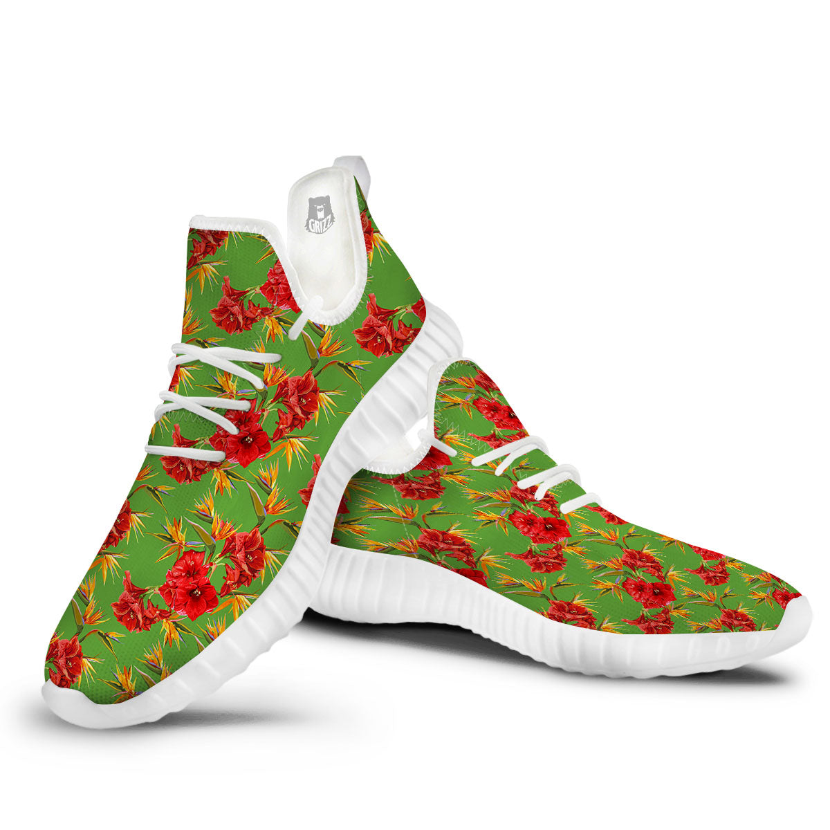 Japanese Amaryllis Yellow And Red Print Pattern White Walking Shoes-grizzshop