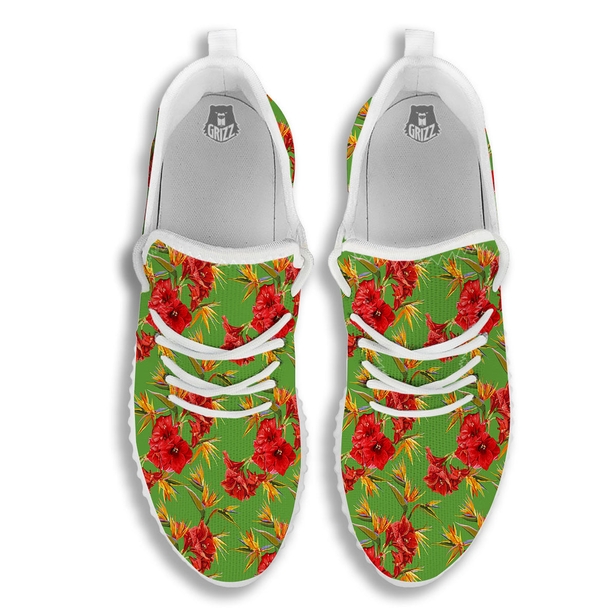 Japanese Amaryllis Yellow And Red Print Pattern White Walking Shoes-grizzshop