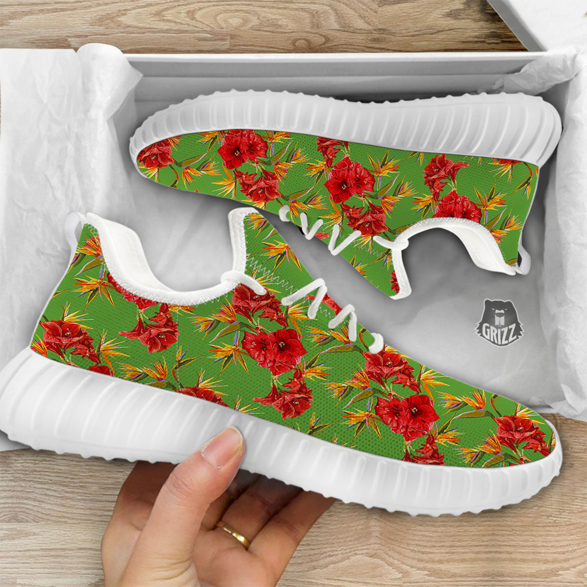 Japanese Amaryllis Yellow And Red Print Pattern White Walking Shoes-grizzshop