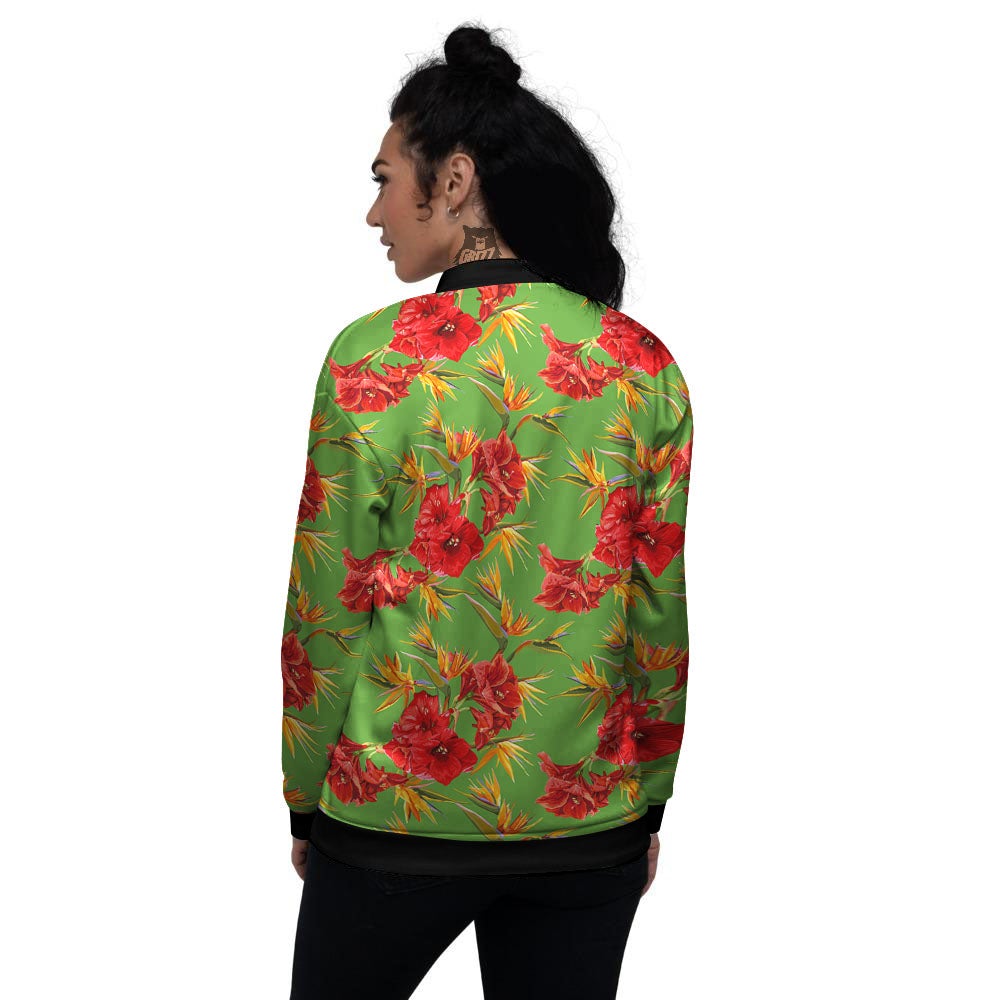 Japanese Amaryllis Yellow And Red Print Pattern Women's Bomber Jacket-grizzshop