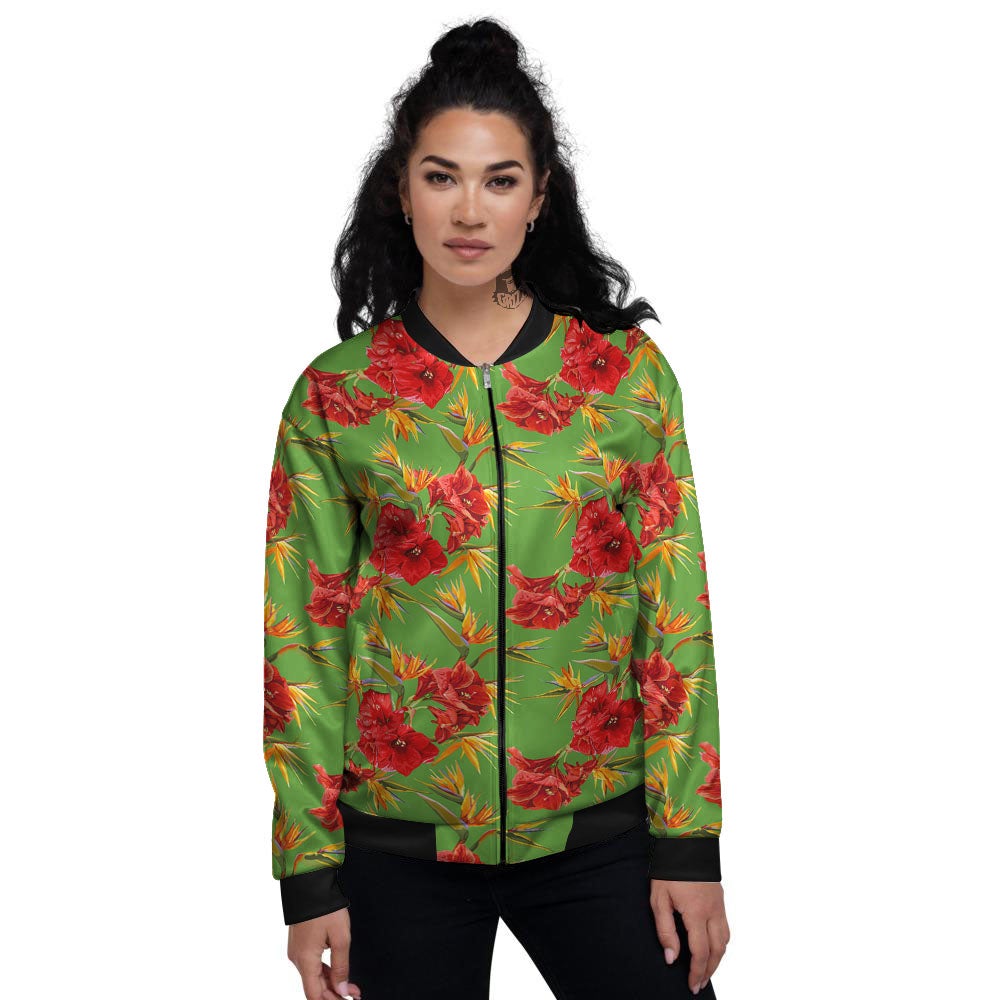 Japanese Amaryllis Yellow And Red Print Pattern Women's Bomber Jacket-grizzshop
