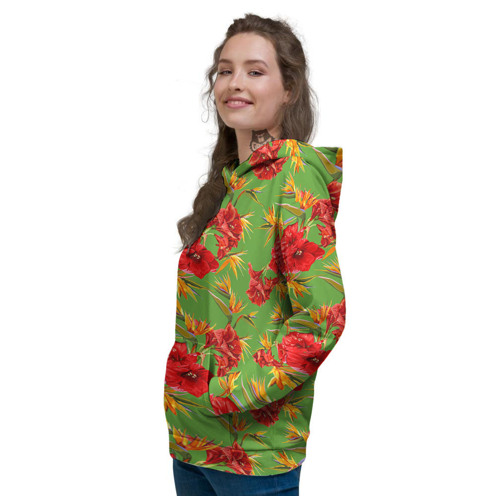 Japanese Amaryllis Yellow And Red Print Pattern Women's Hoodie-grizzshop