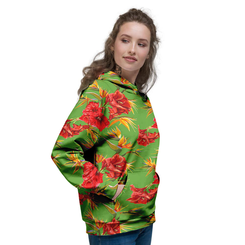 Japanese Amaryllis Yellow And Red Print Pattern Women's Hoodie-grizzshop
