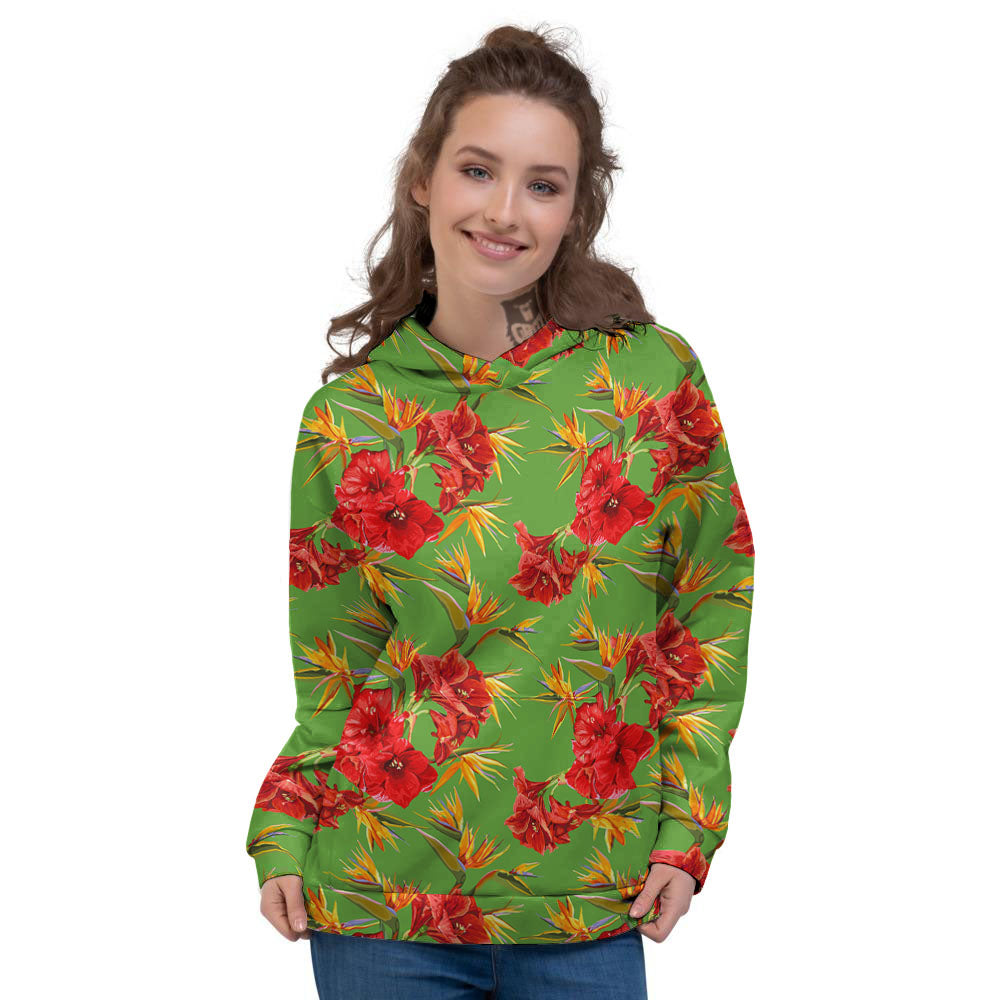 Japanese Amaryllis Yellow And Red Print Pattern Women's Hoodie-grizzshop