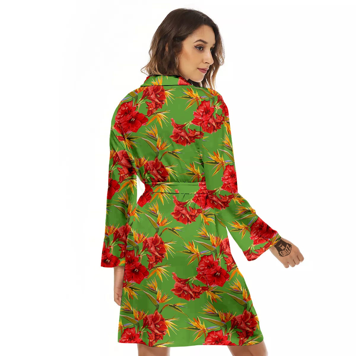 Japanese Amaryllis Yellow And Red Print Pattern Women's Robe-grizzshop