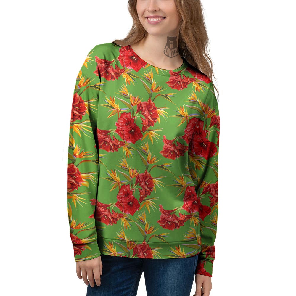 Japanese Amaryllis Yellow And Red Print Pattern Women's Sweatshirt-grizzshop