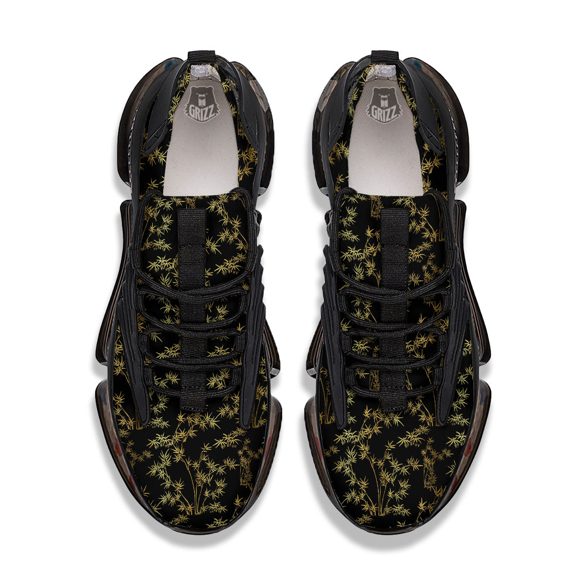 Japanese Bamboo Black And Gold Print Pattern Black Gym Shoes-grizzshop