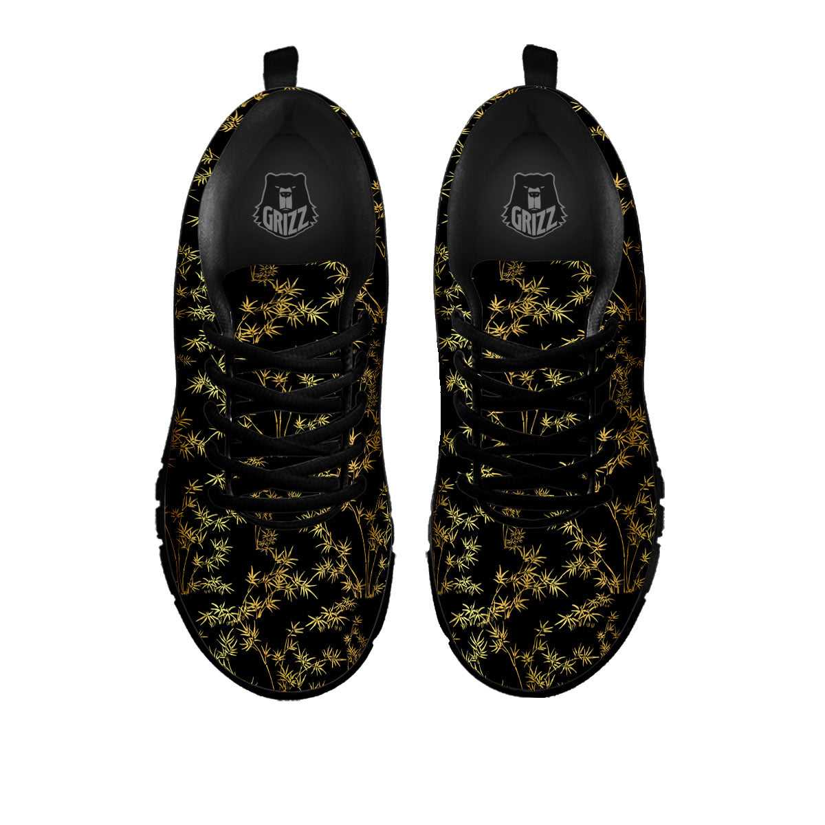 Japanese Bamboo Black And Gold Print Pattern Black Sneaker-grizzshop