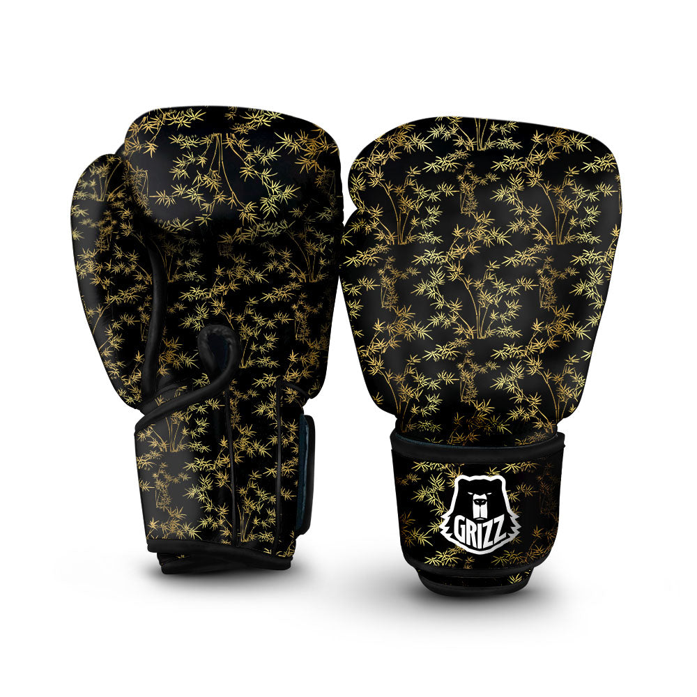 Japanese Bamboo Black And Gold Print Pattern Boxing Gloves-grizzshop