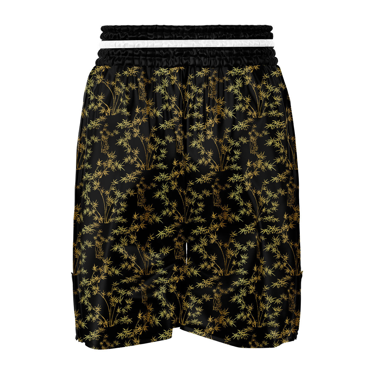 Japanese Bamboo Black And Gold Print Pattern Boxing Shorts-grizzshop