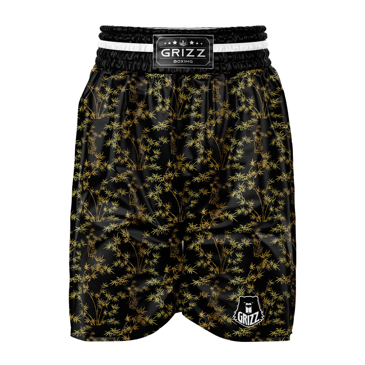 Japanese Bamboo Black And Gold Print Pattern Boxing Shorts-grizzshop