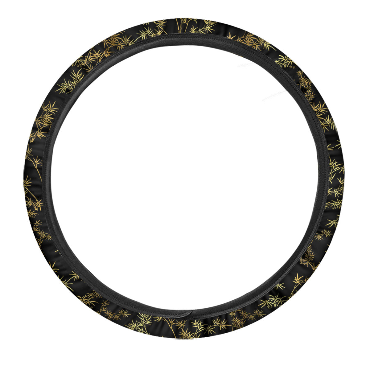 Japanese Bamboo Black And Gold Print Pattern Car Steering Wheel Cover-grizzshop