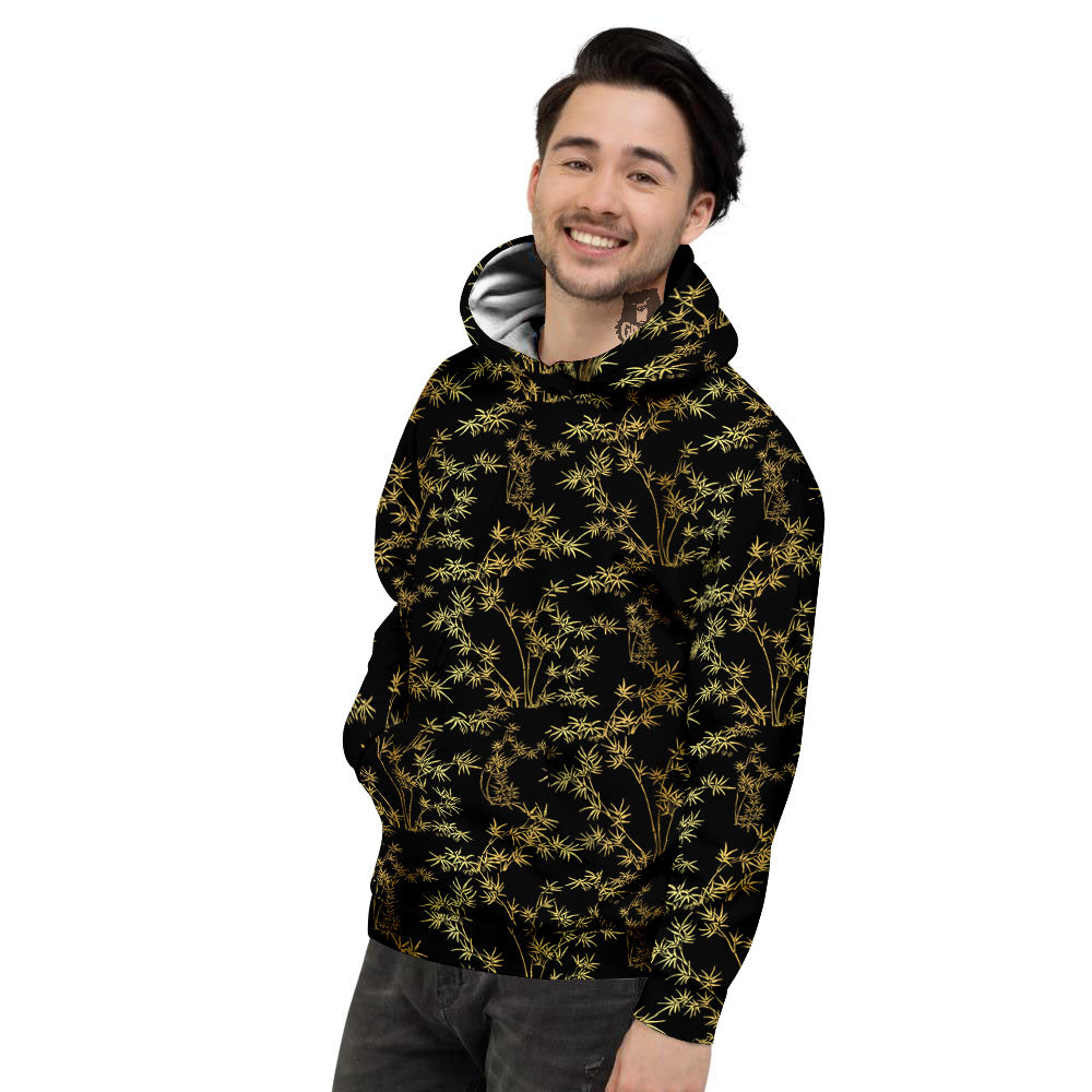 Japanese Bamboo Black And Gold Print Pattern Men's Hoodie-grizzshop