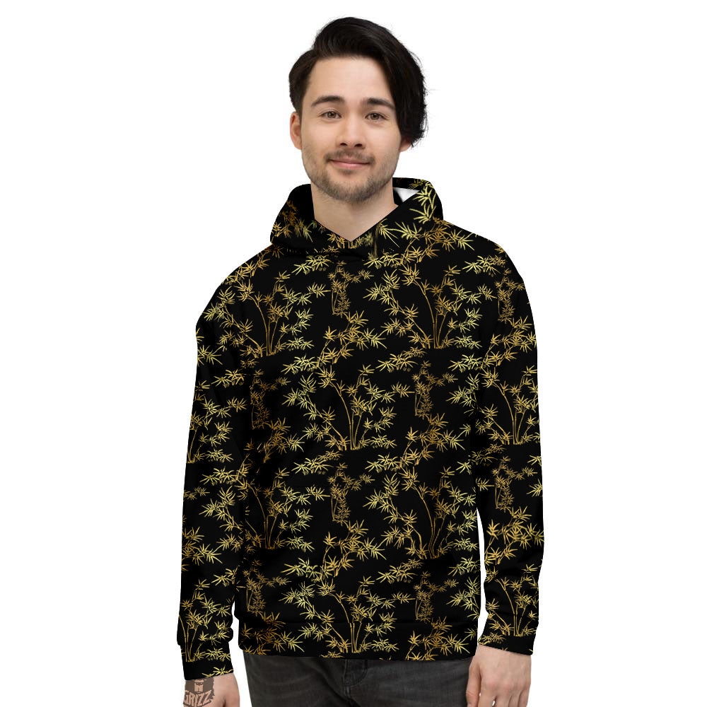 Japanese Bamboo Black And Gold Print Pattern Men's Hoodie-grizzshop