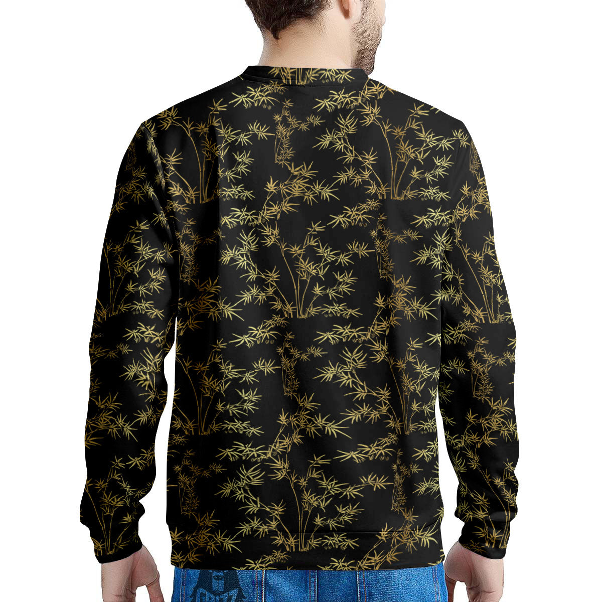 Japanese Bamboo Black And Gold Print Pattern Men's Sweatshirt-grizzshop