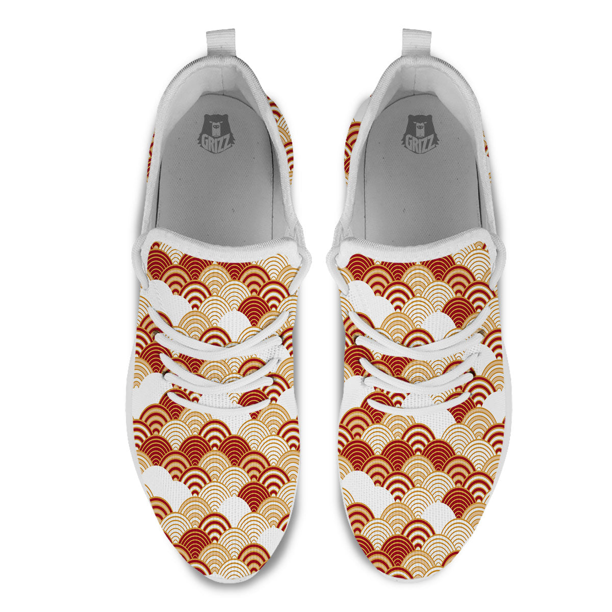 Japanese Beige And Red Print Pattern White Athletic Shoes-grizzshop