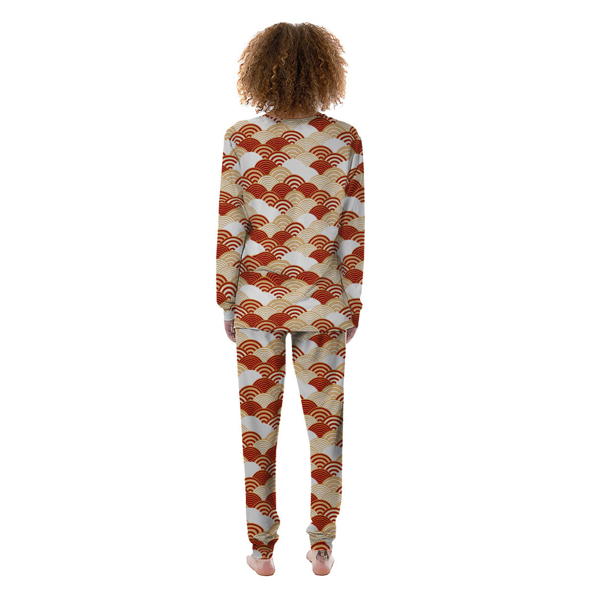 Japanese Beige And Red Print Pattern Women's Pajamas-grizzshop