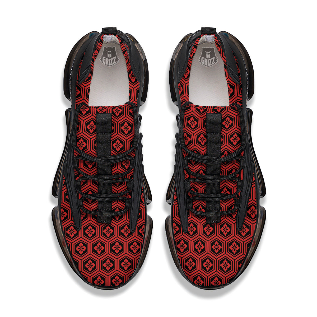 Japanese Black And Red Print Pattern Black Gym Shoes-grizzshop