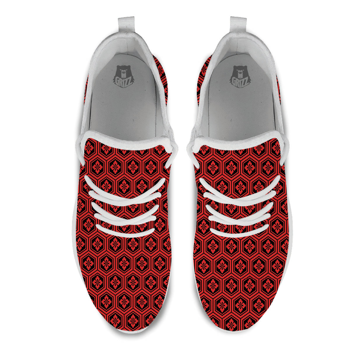 Japanese Black And Red Print Pattern White Athletic Shoes-grizzshop