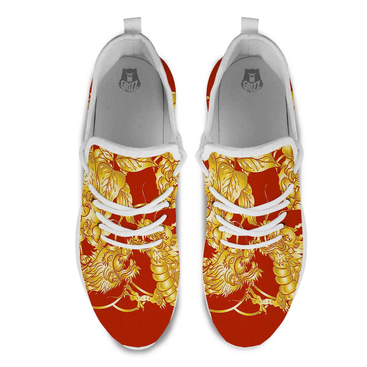 Japanese Dragon Orange Print White Athletic Shoes-grizzshop