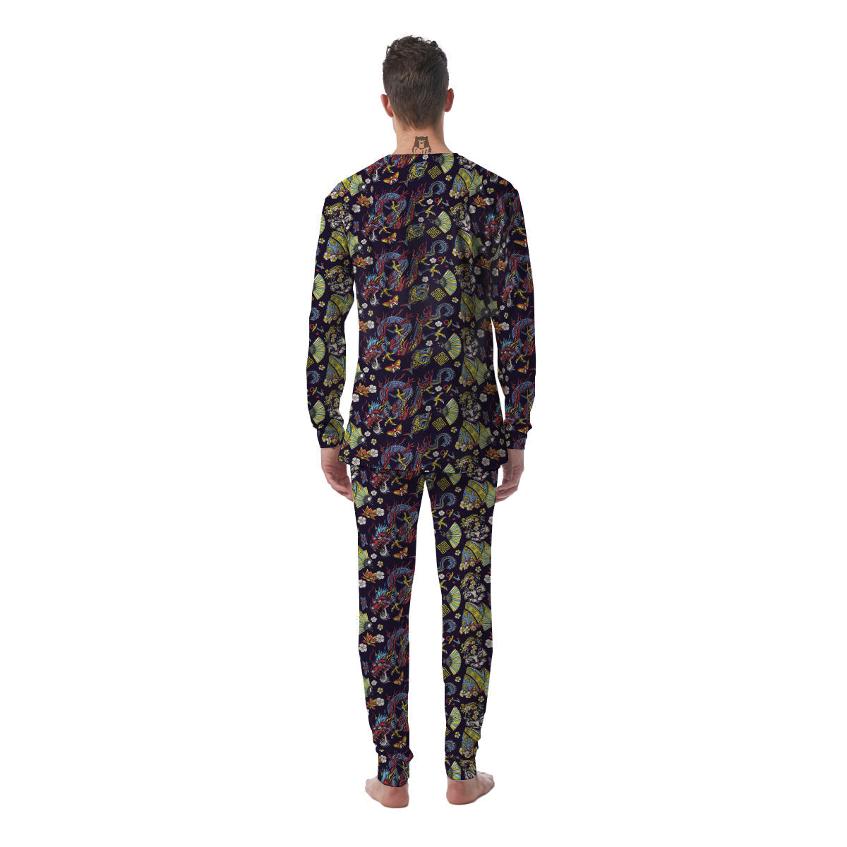 Japanese Dragons And Cat Tattoo Print Pattern Men's Pajamas-grizzshop