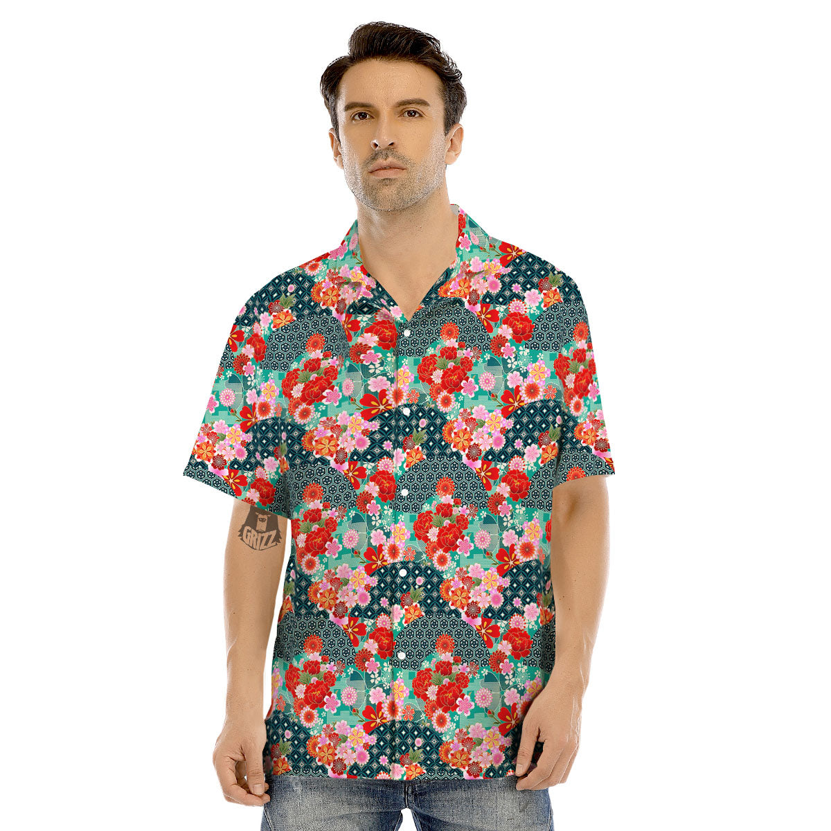 Men's regular shirt with japanese flower print