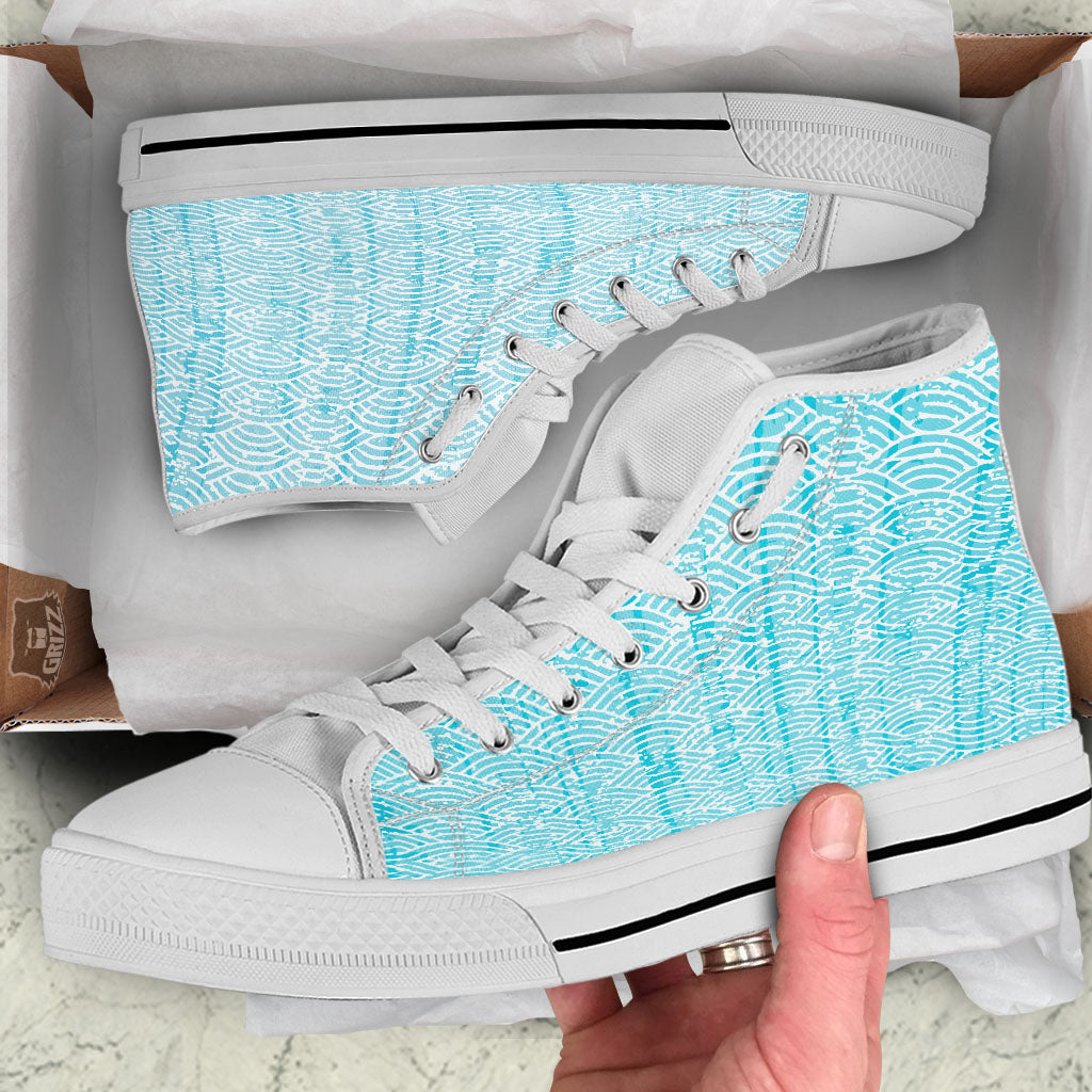 Japanese Great Wave Ancient Print White High Top Shoes-grizzshop