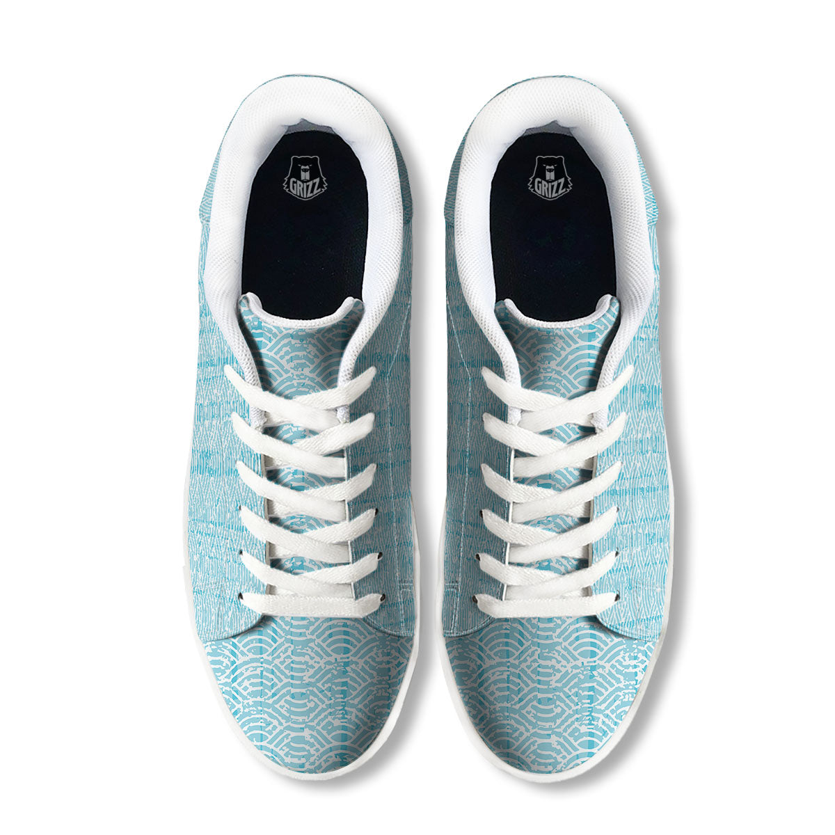 Japanese Great Wave Ancient Print White Low Top Sneakers-grizzshop
