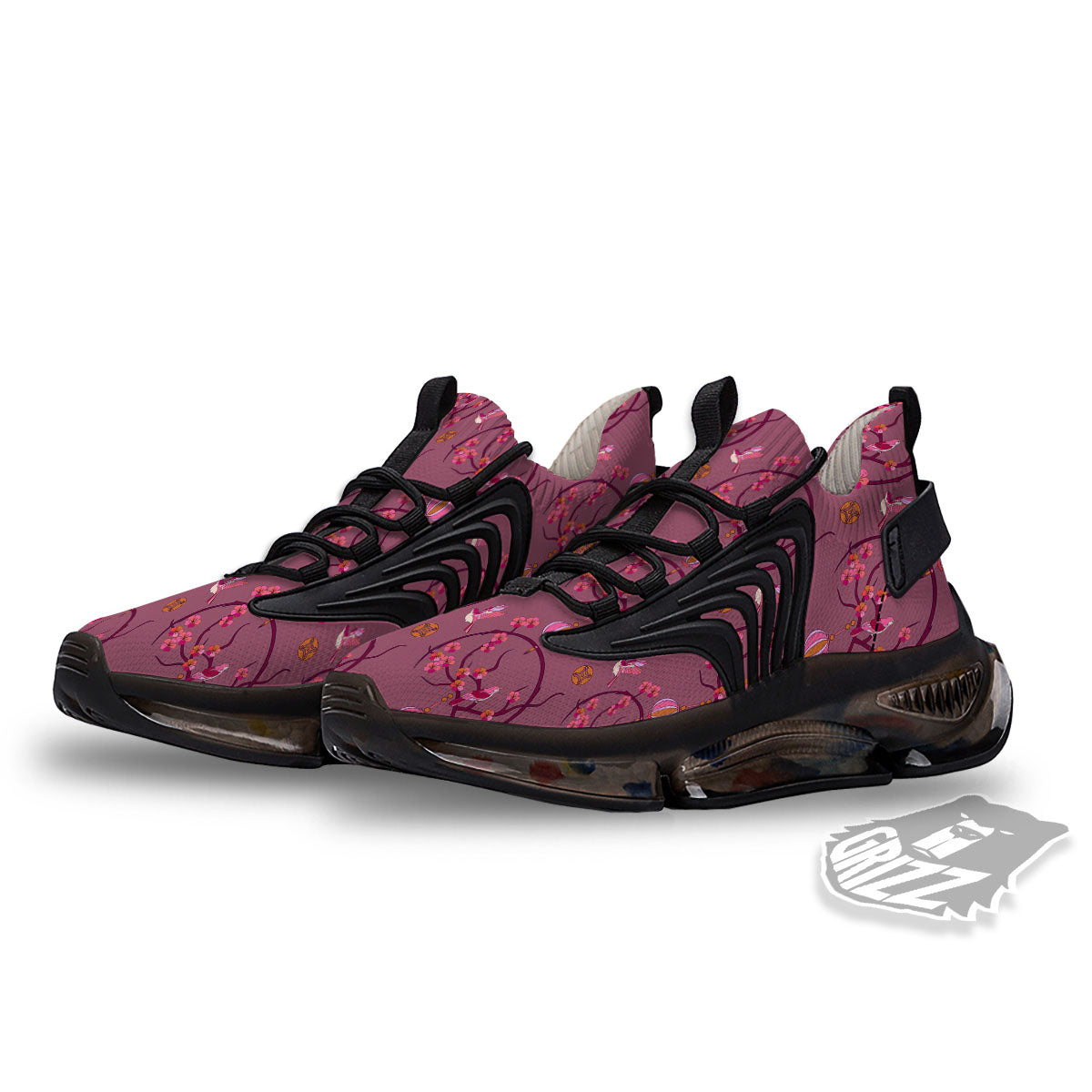 Japanese Lantern Pink Print Pattern Black Gym Shoes-grizzshop
