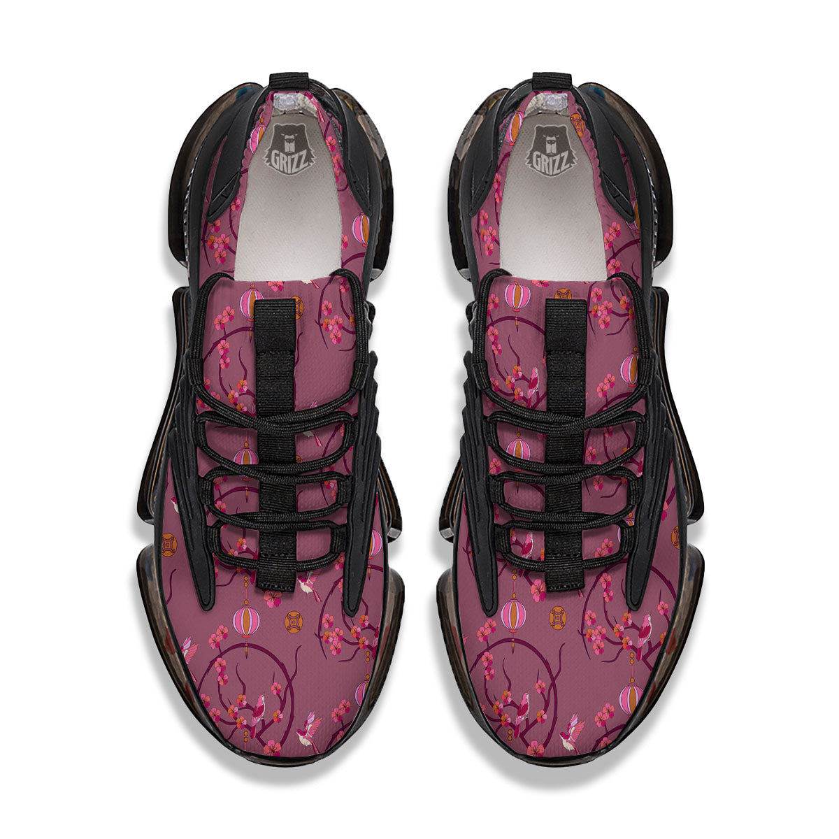 Japanese Lantern Pink Print Pattern Black Gym Shoes-grizzshop