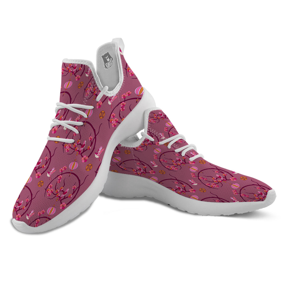 Japanese Lantern Pink Print Pattern White Athletic Shoes-grizzshop