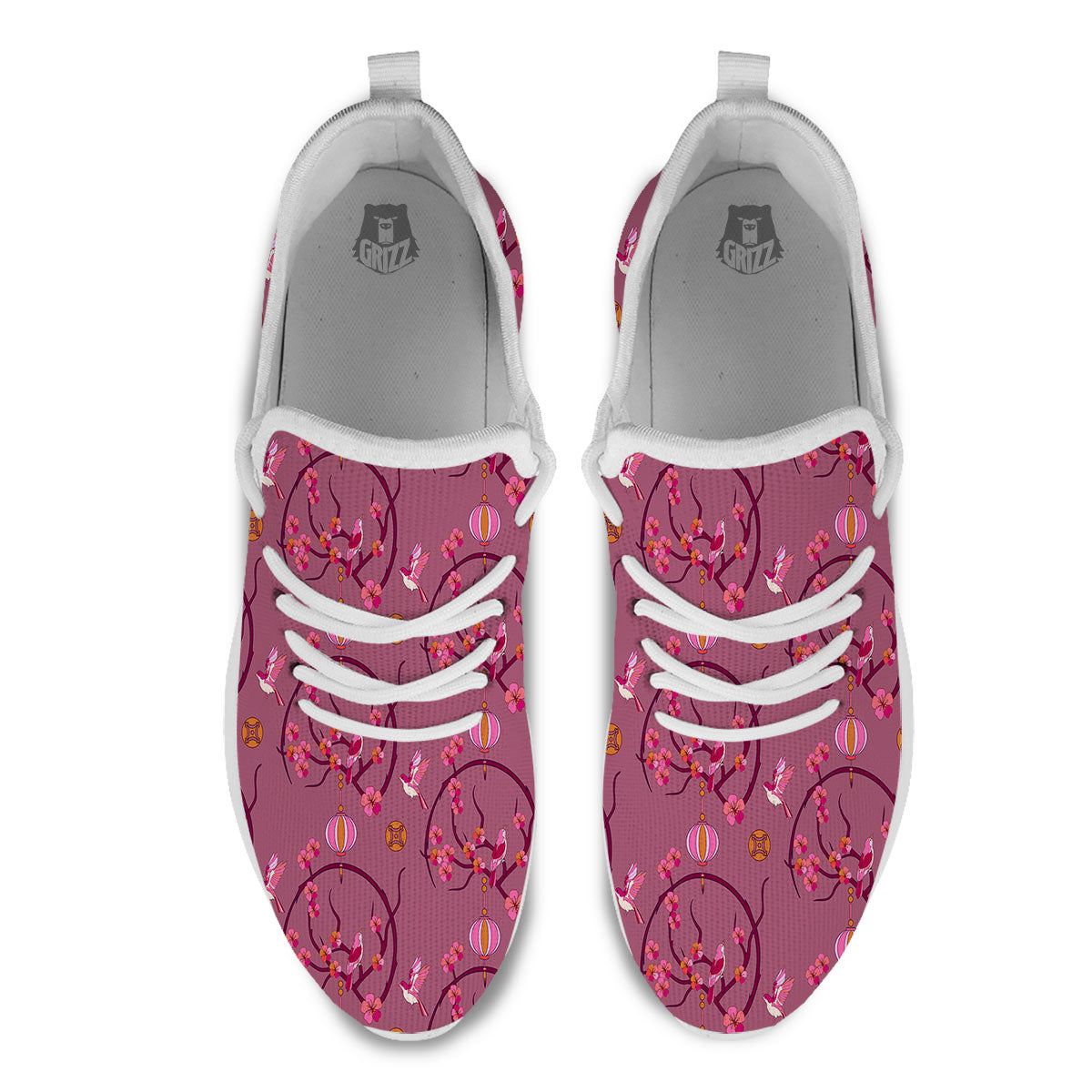 Japanese Lantern Pink Print Pattern White Athletic Shoes-grizzshop