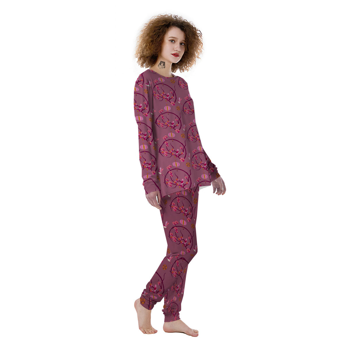 Japanese Lantern Pink Print Pattern Women's Pajamas-grizzshop